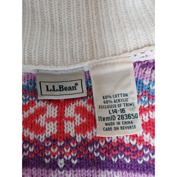 Girls LL Bean Ivory W/Pastel Colors Mid Thigh Cardigan Sweater Size L (14-16) - Picture 2 of 6